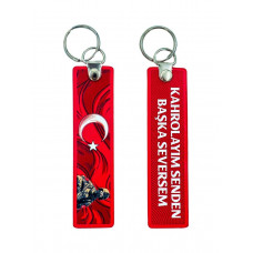 "Kahrolayım Senden Başka Seversem" Türk Asker Bayrak Çift Taraflı Anahtarlık 3d, (12 cm x 3 Cm)